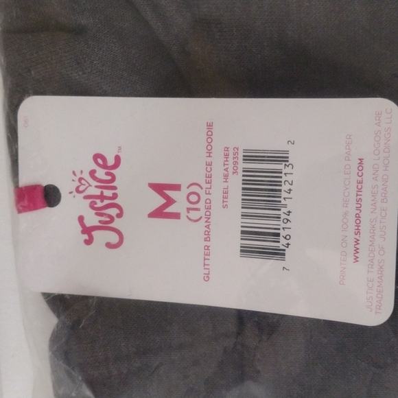 Justice Graphic Hoodie Glitter Branded Fleece. M(10) - Picture 4 of 15